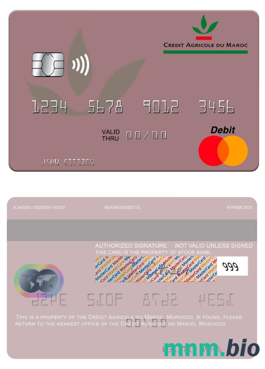 Morocco Crédit Agricole du Maroc przykład karty mastercard w formacie PSD